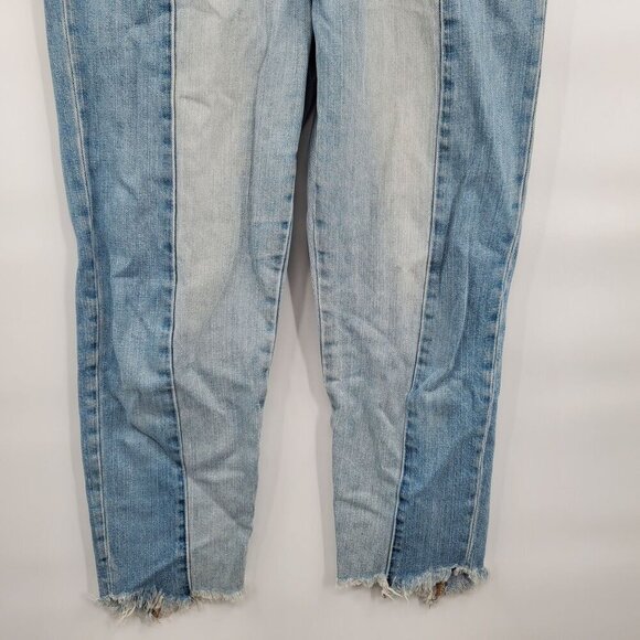 American Eagle Vintage Hi Rise Two Tone Frayed Hem Button Fly Jeans Women Size 8 - Picture 4 of 16